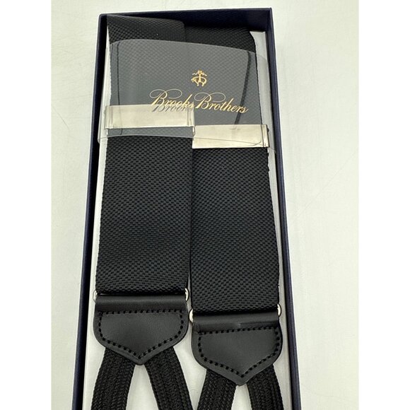 Brooks Brothers Suspenders Black Size Xl Formal Dress Accessory Leather Trim - Picture 2 of 6